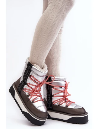 Śniegowce Damskie Na Grubej Podeszwie Wegańskie D.Franklin DFSH371006 Srebrne