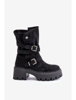 Botki Damskie Na Masywnym Obcasie Z Klamrami I Paskiem Czarne Nerelisa