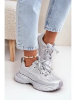 Sneakersy Damskie Zdobione Cyrkoniami Srebrne Porrot