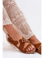 Sandały Damskie Na Płaskim Obcasie Ze Złotymi Ćwiekami Camel Zanira