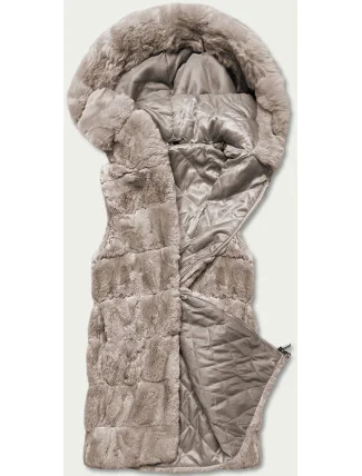 Béžová kožušinová vesta s kapucňou (B8059-12)
