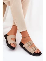 Klapki Damskie Na Platformie Z Klamrami Beżowe Simbes