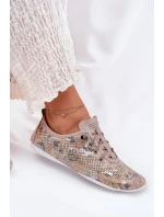 Półbuty Damskie Ze Skóry Naturalnej Wzorzyste Artiker 56C2689 Beżowe