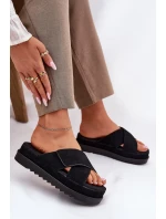 Klapki Damskie Na Platformie Z Przeplatającymi Się Paskami Czarne Rinasara