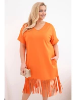 Dámske bavlnené V-neck strapce Plus veľkosť oranžové šaty