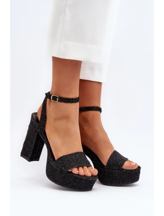 Jeansowe Sandały Na Słupku Czarne Acrana