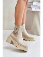 Zazoo 60490 Kožené zateplené čižmy s dekoráciou Light Beige