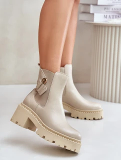 Zazoo 60490 Skórzane Ocieplane Botki Z Ozdobą Jasnobeżowe