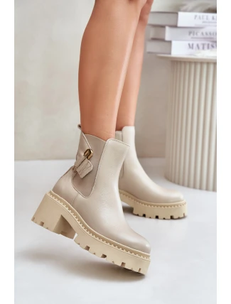 Zazoo 60490 Kožené zateplené čižmy s dekoráciou Light Beige