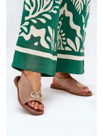 Sandały Damskie Z Ozdobą Na Płaskim Obcasie Eko Zamszowe Ciemnobeżowe Ralisses