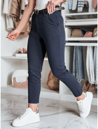 Dámske bavlnené nohavice slim fit s opaskom TAIRONIK navy blue FashionStreet UY2542 Dámske bavlnené nohavice slim fit s opaskom TAIRONIK navy blue FashionStreet UY2542