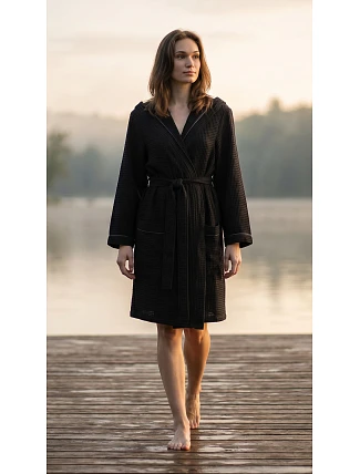 Dámsky vaflový župan s kapucňou Vestis Saimaa Black Beauty
