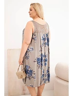 Dámske plus size viskózové šaty s kvetinovým vzorom a čipkovaným vrškom Fango