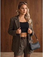 Dámske sako s kockovaným vzorom, hnedé, FashionStreet PY0155 Dámske sako s kockovaným vzorom, hnedé, FashionStreet PY0155