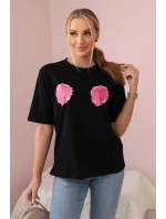 Bavlnená blúzka s kvetinovou potlačou čierna Bavlnená blúzka s kvetinovou potlačou čierna