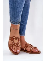 Zdobione Płaskie Klapki Damskie Camel Adivrae