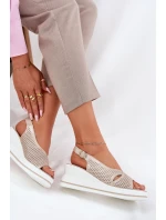 Skórzane Sandały Damskie Na Koturnie S.Barski LR51-660 Złote