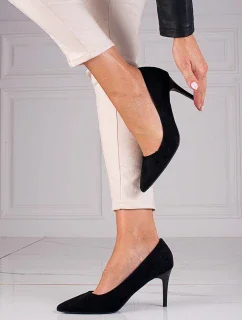 Praktické dámske čierne lodičky na ihličkovom podpätku