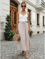 Dámska viskózna maxi sukňa s elastickým pásom béžová FashionStreet CY0514 Dámska viskózna maxi sukňa s elastickým pásom béžová FashionStreet CY0514