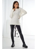 Sveter nasadený cez hlavu s módnou väzbou ecru