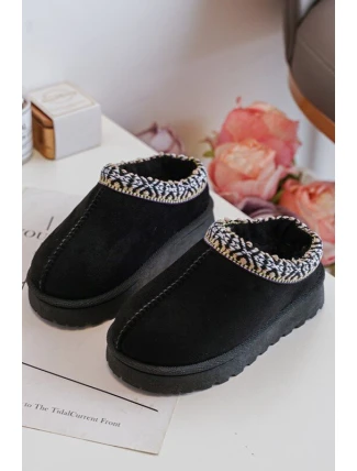 Kapcie Dziecięce Wsuwane Ocieplane Czarne Olivane