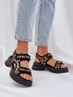 Eko Skórzane Lekkie Sandały Na Platformie Panterka Brązowe Deniffia