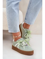 Sneakersy Damskie Na Platformie Z Ozdobami Zielone Vinness