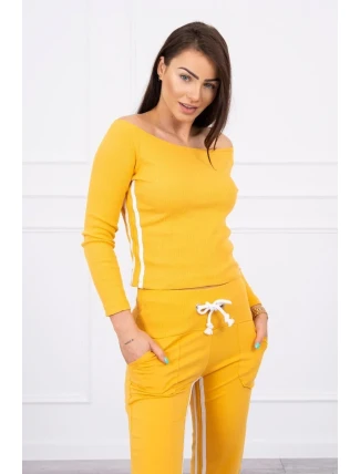 Súprava s dvojitými pruhmi horčica+biela