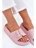 Klapki Damskie Piankowe Na Platformie Z Klamrą Różowe Viasara