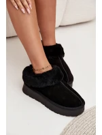 Skórzane Zamszowe Śniegowce Damskie Z Futerkiem Czarne Mivelle