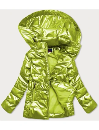 Lesklá prešívaná dámska bunda v limetkovej farbe (2021-04)