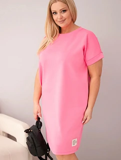 Dámske plus veľkosť šaty s krátkymi rukávmi a vreckami ružová
