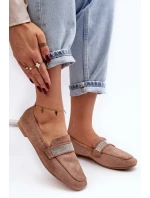 Damskie Mokasyny Z Cyrkoniami Jasnobrązowe Ralrika