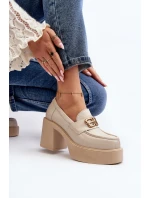 Zazoo 20170 Dámske kožené topánky na podpätku light beige Zazoo 20170 Dámske kožené topánky na podpätku light beige