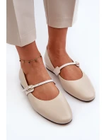 Skórzane Baleriny Damskie Na Płaskim Obcasie Laura Messi 2774 Beżowe