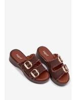 Dámské pantofle na platformě se zlatými sponami čokoládové Renelisse