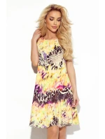 296-8 VICTORIA Trapézové šaty - žltá leopardia potlač