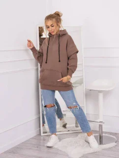 Zateplená mikina s polovičným zipsom mocca