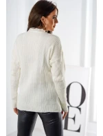 Sveter nasadený cez hlavu s módnou väzbou ecru