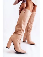 Klasyczne Kozaki Na Słupku Nude Mayra