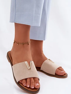 Dámské ploché nazouváky s ozdobným detailem V béžové Nelmira