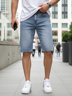 Pánske džínsové šortky s opaskom SX2577 modré – FashionStreet