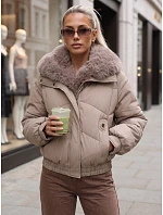 Dámska zimná prešívaná bunda s kožušinovým lemom, béžová, FashionStreet TY6009 Dámska zimná prešívaná bunda s kožušinovým lemom, béžová, FashionStreet TY6009