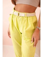 Dámske ľanové nohavice s bavlneným a kiwi opaskom