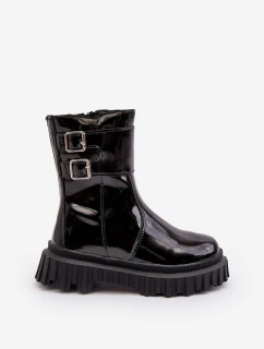 Botki Dziecięce Lakierowane Z Klamrami Czarne Chloraia