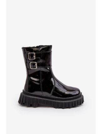 Botki Dziecięce Lakierowane Z Klamrami Czarne Chloraia