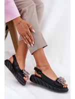 Skórzane Sandały Damskie Z Kryształkami Artiker 54C1628 Czarne