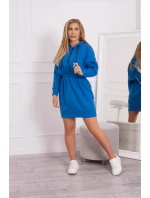 Zateplené šaty s kapucňou chrpovo modré