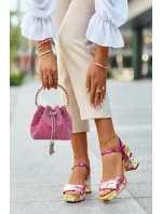 Sandały Damskie Na Słupku W Kwiaty D&A CR980 Różowe