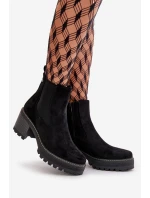 Botki Damskie Ocieplane Na Słupku Eko Zamszowe Czarne Irissinae